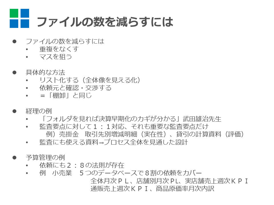 資料イメージ：ファイルの数を減らすには